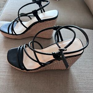 Marc Fisher Black and Tan Women's Wedge Sandals Size 8 1/2